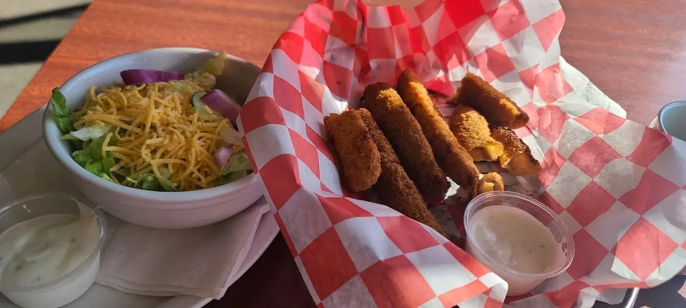 Side Salad and Fried Dill Pickle Spears